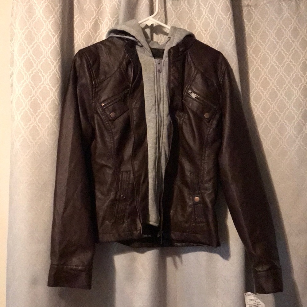 Brown Leather Hoodie Jacket